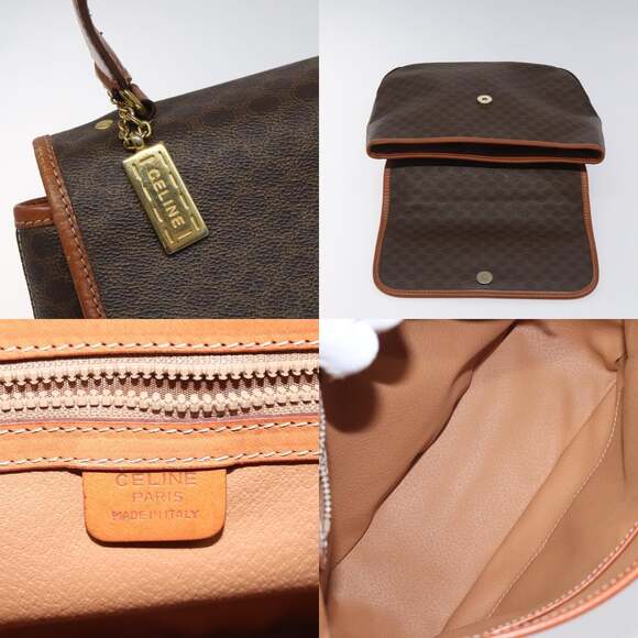 CELINE Macadam Canvas Hand Bag Pvc Leather Brown Gold - Picture 11 of 13